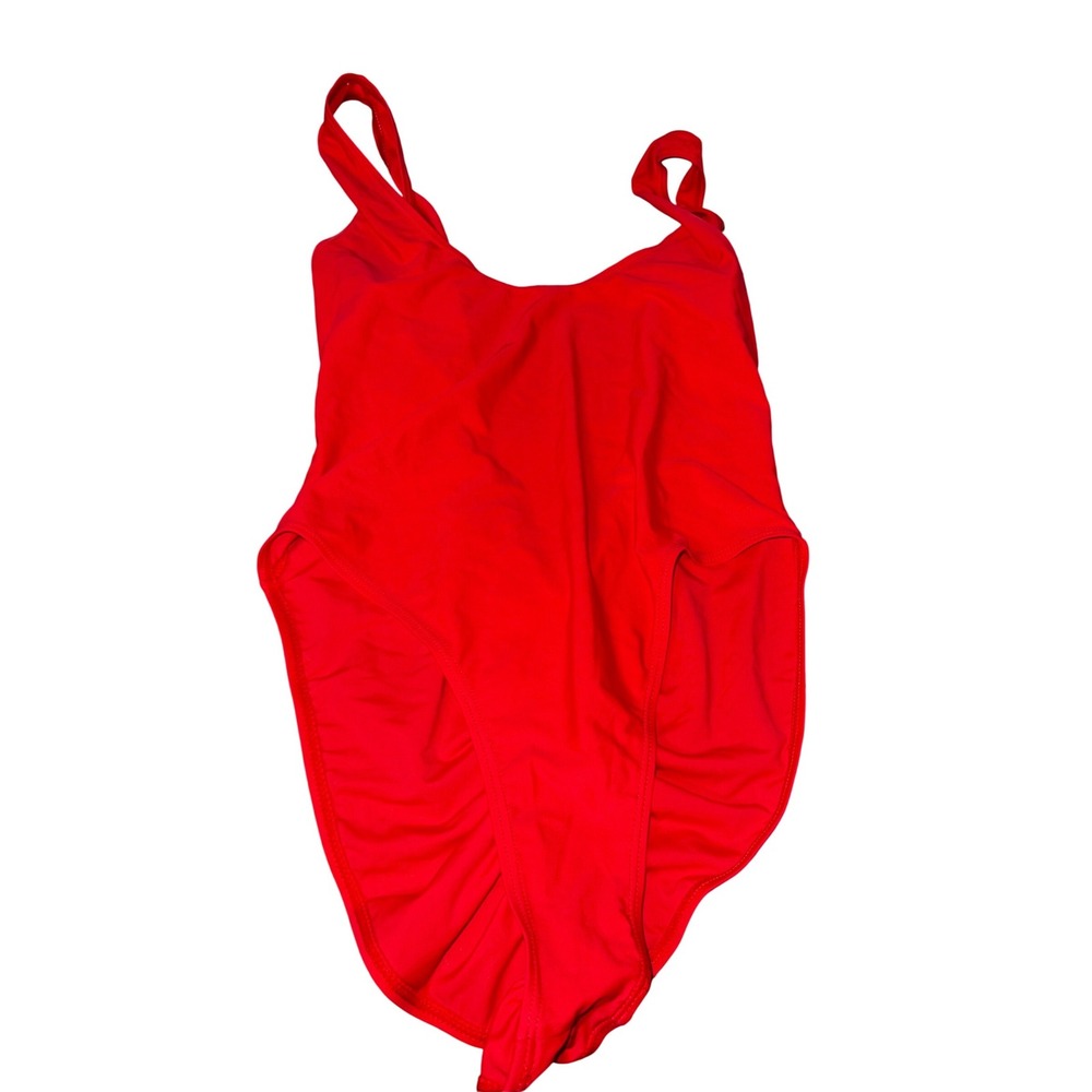 SHEIN Womens Red Ruched Back High Cut One Piece Swimsuit Size Large